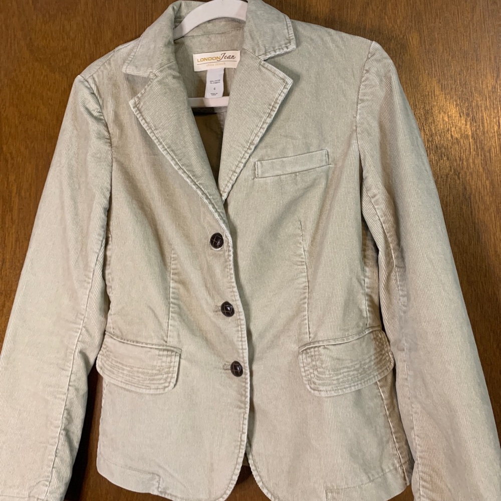Victoria's Secret London Jean Chino Stretch Beige Corduroy Blazer Jacket size 6.